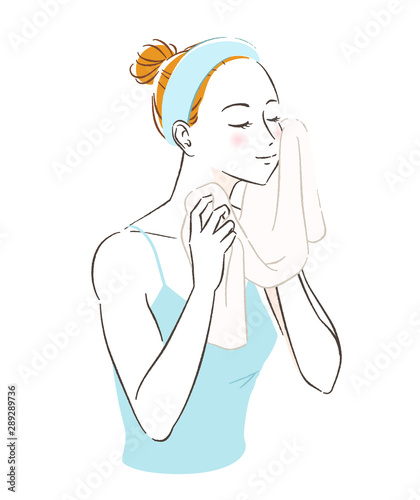 スキンケア タオルで顔を拭く女性 Stock Vector Adobe Stock