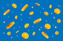 Gold Coins Money Falling Vector Illustration, Flat Style Dropping Coins, Isolated On Color Background.
