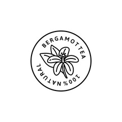 Bergamot Flower tea Icon in trendy linear style. Vector organic Bergamot badges of packaging design template and emblem.