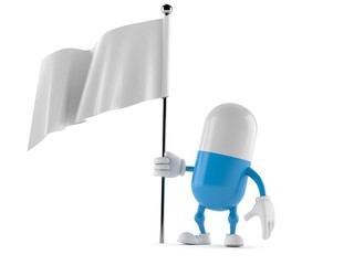 Wall Mural - Pill character holding blank flag