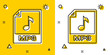 © vector_v - Black MP3 file document. Download mp3 button icon isolated on yellow and white background. Mp3 music format sign. MP3 file symbol. Random dynamic shapes. Vector Illustration