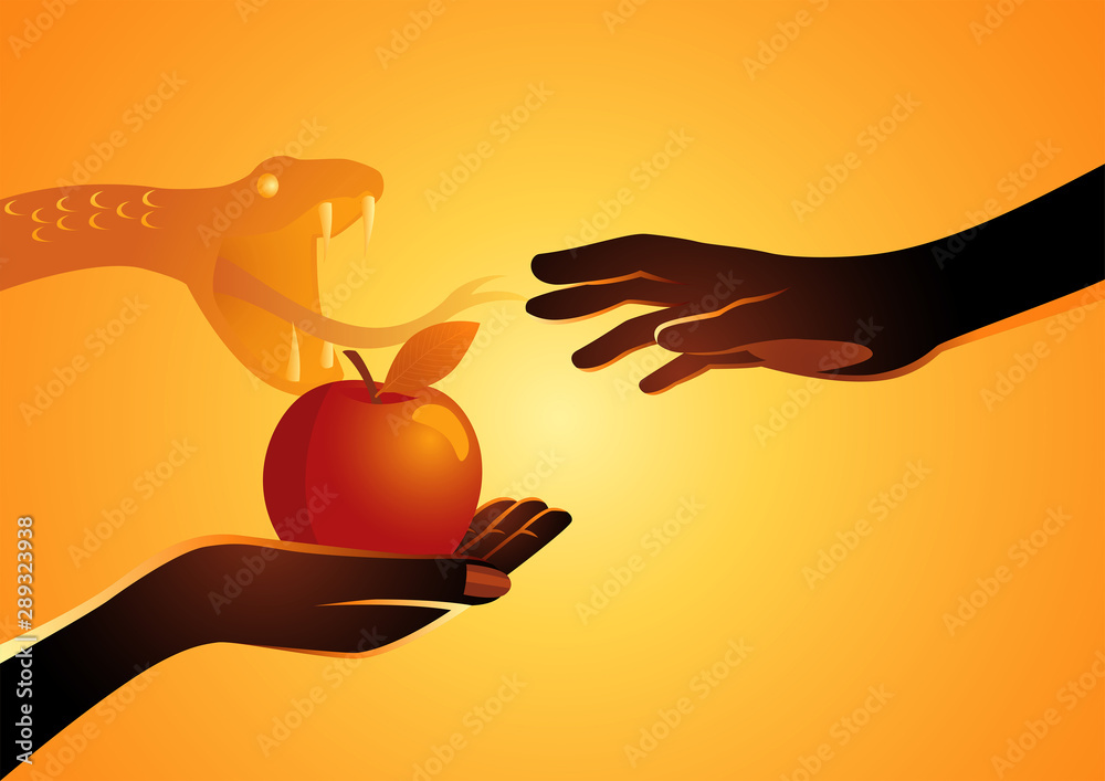 Eve offering the apple to Adam - obrazy, fototapety, plakaty 