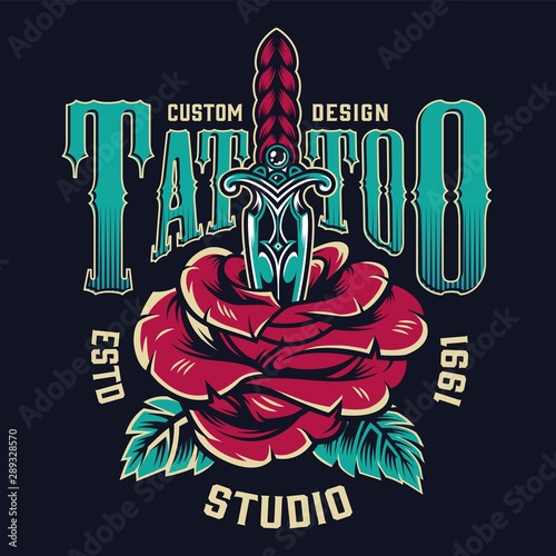 Vintage tattoo studio colorful label
