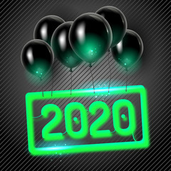 Poster - Original vector 2020 holiday poster with black balloons