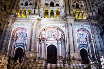 Wall Mural - Central cathedral in Malaga, Spain. Night view. 