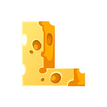 Cheese Letter L Style Cartoon Food Design Flat Vector Illustration Isolated On White Background