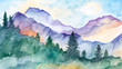 © SOKA - hand drawn watercolor mountain landscape