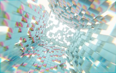 Poster - Abstract Colorful Solid Cubes lighting explosion Sci fi background, 3d rendering.