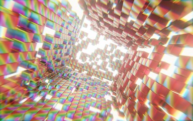 Poster - Abstract Colorful Solid Cubes lighting explosion Sci fi background, 3d rendering.