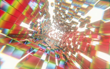 Poster - Abstract Colorful Solid Cubes lighting explosion Sci fi background, 3d rendering.