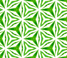 Green Kaleidoscope Seamless Pattern. Hand Drawn Wa