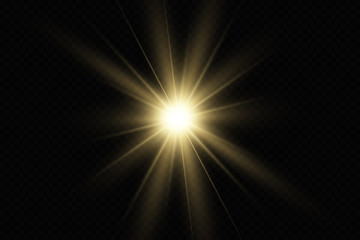Poster - White glowing light explodes on a transparent background. with ray.  Transparent shining sun, bright flash.  Special lens flare light effect