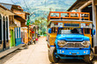 View on Typical colorful chicken bus near Jerico Antioquia, Colombia, South America