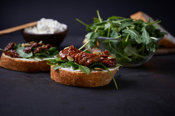 Wall Mural - bread sliced with dried tomato