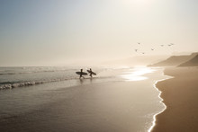 View To Surfer Beach Praia Do Lagido And Island Baleal In Summer, Peniche Portugal