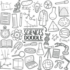 Sciences Laboratory Study. Traditional Doodle Icons. Sketch Hand Made Design Vector Art.