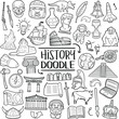 History of Humanity Subject. Traditional Doodle Icons. Sketch Hand Made Design Vector Art.