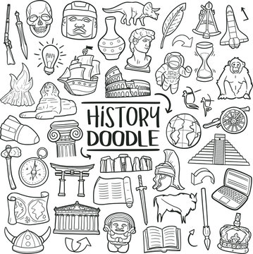 history of humanity subject. traditional doodle icons. sketch hand made design vector art.
