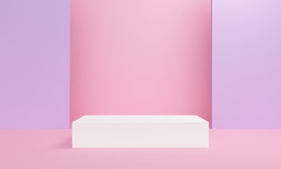 Poster - Pink abstract background with a rectangular white podium. 3d rendering