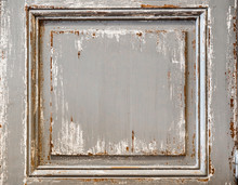 Distressed Painted Wood Panel From A Shutter Or Inlaid Wall. Chipped Paint On Distressed Wood Surface.