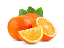 Ripe Half Of Orange Citrus Fruit With Leaf Isolated On White Background Full Depth Of Field