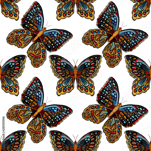 Beautiful creative seamless pattern with hand drawn butterflies. Fashion prin...