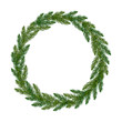Wreath from fir-tree branches. Christmas tree branches frame for flyer, cover, presentation, brochure, banner, poster.