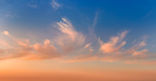 Gentle Sunrise Sundown Sky And Colorful Light Clouds, Panoramic