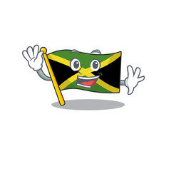 Sticker - Waving cartoon jamaica flag hoisted on mascot pole