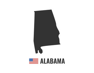 Wall Mural - Alabama map isolated on white background silhouette. Alabama USA state. American flag. Vector illustration.