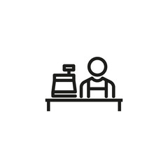 Poster - Cashier line icon. Man, worker, counter, cash register. Cashier concept. Vector illustration can be used for topics like payment, store, checkout