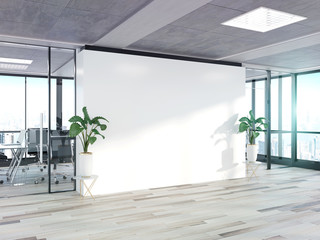 Aufkleber - Blank wall in bright concrete office with large windows Mockup 3D rendering