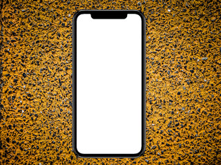 Smartphone similar to iphone 11 pro max with blank white screen for Infographic Global Business Marketing Plan , mockup model similar to iPhonex isolated Background of ai digital investment economy.