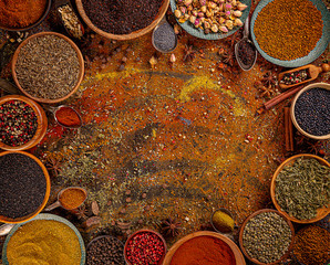 Wall Mural - Various spices in a bowls.