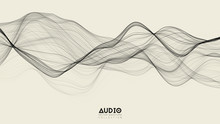 Vector 3d Echo Audio Wavefrom Spectrum. Abstract Music Waves Oscillation Graph. Futuristic Sound Wave Visualization. Black And White Line Impulse Pattern. Synthetic Music Technology Sample.