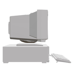 Poster - Old computer with a large monitor, system unit and keyboard. Polygonal retro computer. Side view. 3D. Vector illustration.