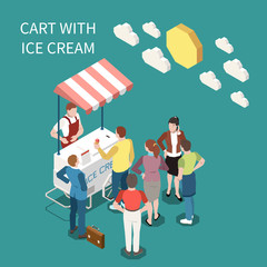 Wall Mural - Ice Cream Cart Isometric Background