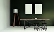 © CREATIVE WONDER - working room with deep green wall modern minimal style, 3d rendering