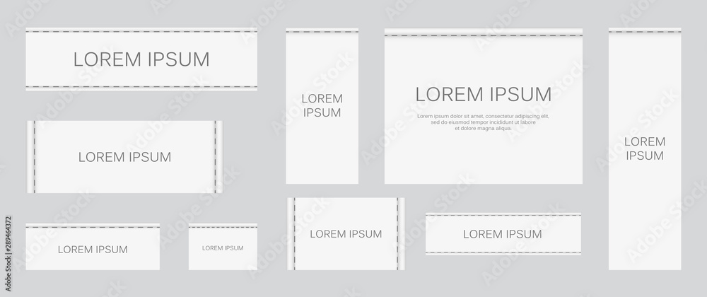 Set of different textile tags. Collection of narrow, wide, large, small ...