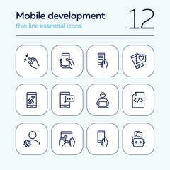 Poster - Mobile development line icon set. Phone, smartphone, gadget using. Business concept. Can be used for topics like information technology, software, app, coding