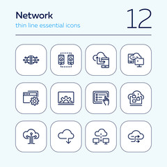 Poster - Network line icon set. Set of line icons on white background. Laptop, setting, file, downloading. Internet concept. Vector illustration can be used for topics like technology, internet, web