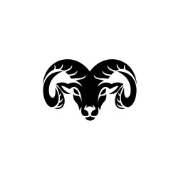 rams goat head shield sport logo with black color and white background black logo icon designs vecto