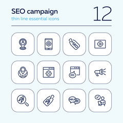 Poster - SEO campaign line icon set. Message, searching, technology. Market research concept. Can be used for topics like optimization, marketing, targeting