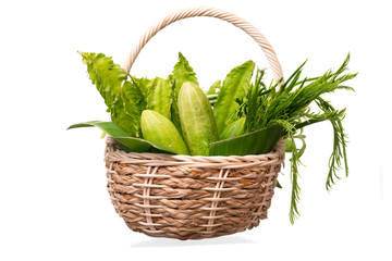 Canvas Print - Fresh vegetables in basket on white background