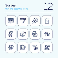 Poster - Survey line icon set. Whipping votes, checkmark, questionnaire. Customer assessment concept. Can be used for topics like analysis, research, feedback