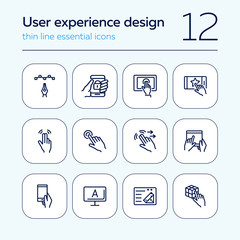 Aufkleber - User experience design line icon set. Computer, hand, gadget. App concept. Can be used for topics like interface, software developer, information