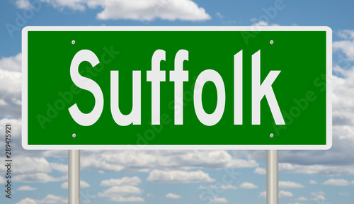 Fotomural Rendering of a green highway sign for Suffolk Virginia