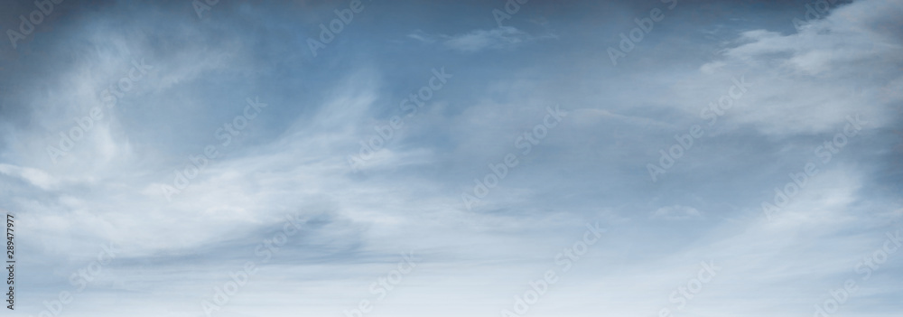 Panoramic Blue Sky Background with atmospheric Clouds - obrazy, fototapety, plakaty 