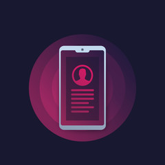 Poster - account info, personal data in smartphone vector icon