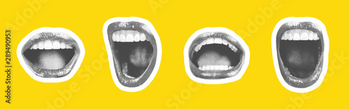 Photographie Collage of contemporary art in the style of a magazine with a set of female emotional lips
